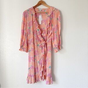 NWT Topshop Pink Floral Ruffle Wrap Dress Size 10